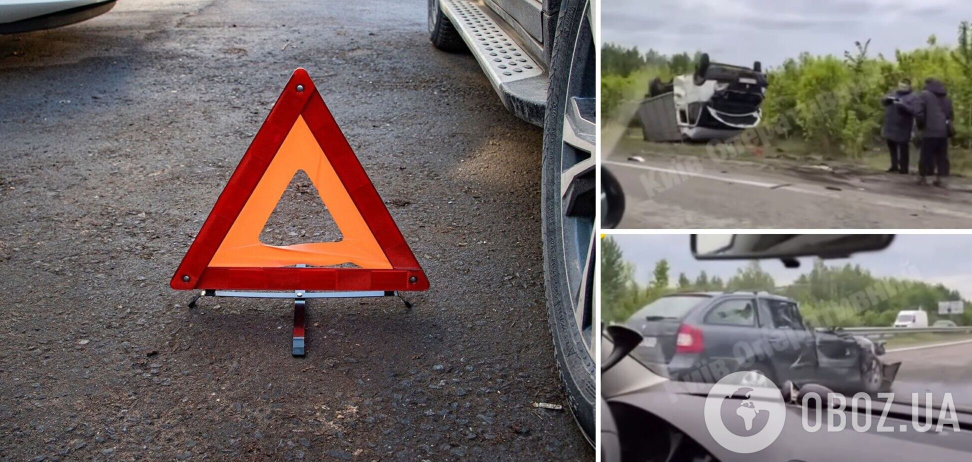 Під Києвом унаслідок ДТП перекинулась вантажівка, а в легковика 'зрізало' частину салону: є загиблий. Відео