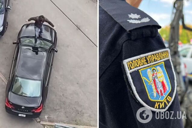 В Киеве на Троещине мужчина с ножом прыгал на припаркованных авто. Видео
