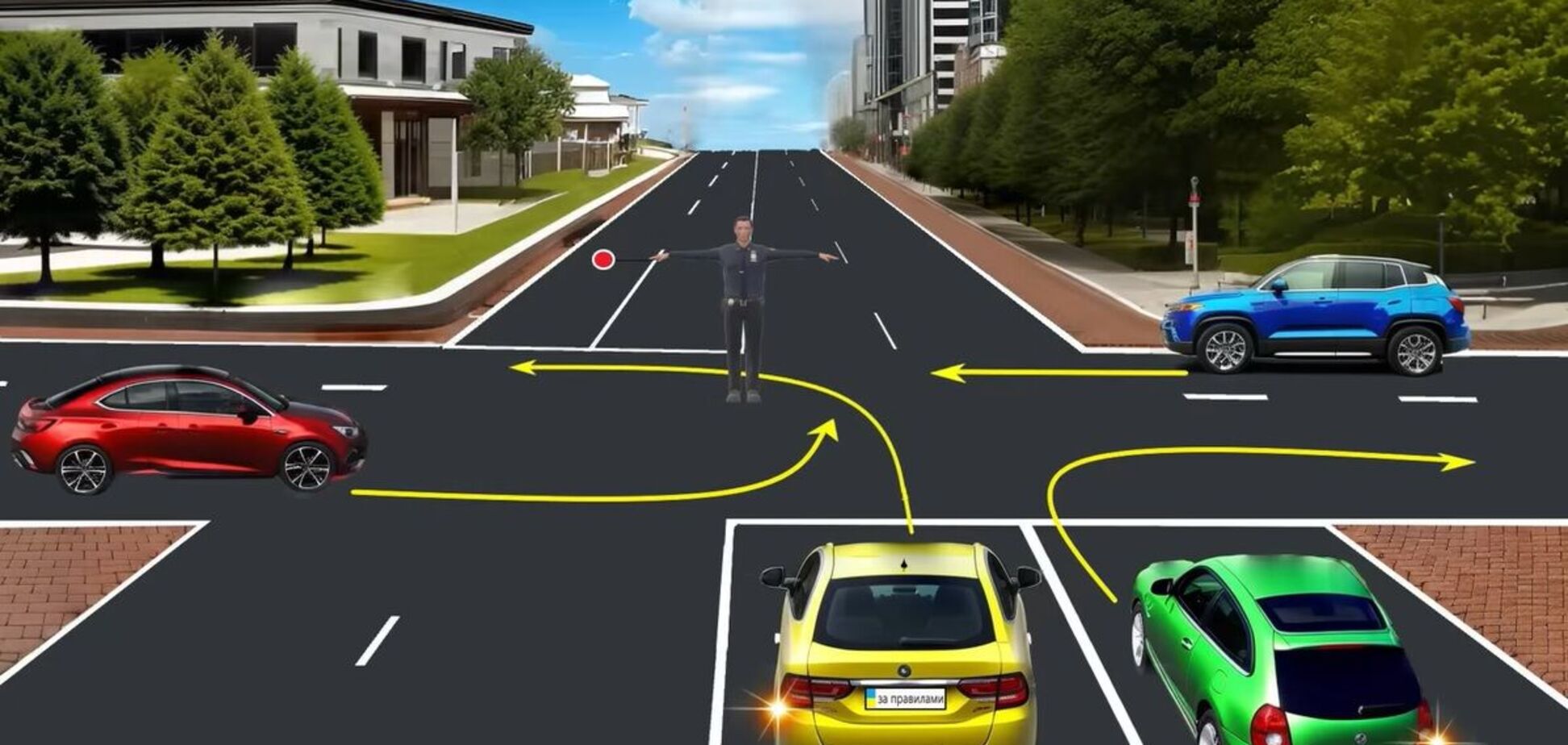 Хто може проїхати перехрестя? Тест із регулювальником