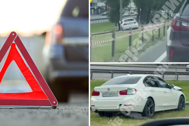 В Киеве BMW на скорости снес около 50 метров металлического отбойника. Видео