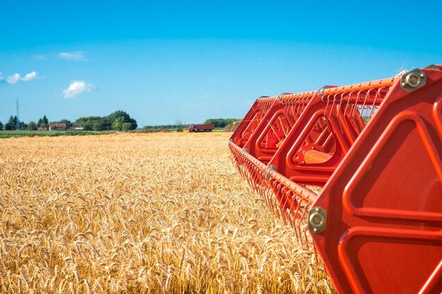 Иллюстрация - комбайн собирает пшеницу на поле