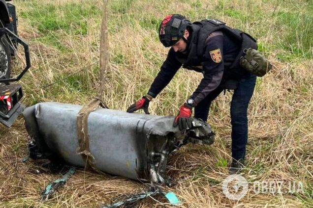 На Київщині у полі знайшли бойову частину крилатої російської ракети Х-101. Фото
