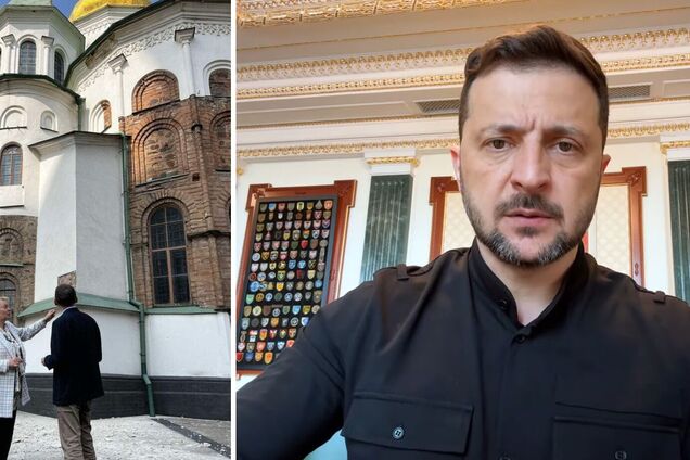 'Катастрофічна річ': Зеленський розповів про обвалення частини собору Софія Київська внаслідок удару РФ. Відео
