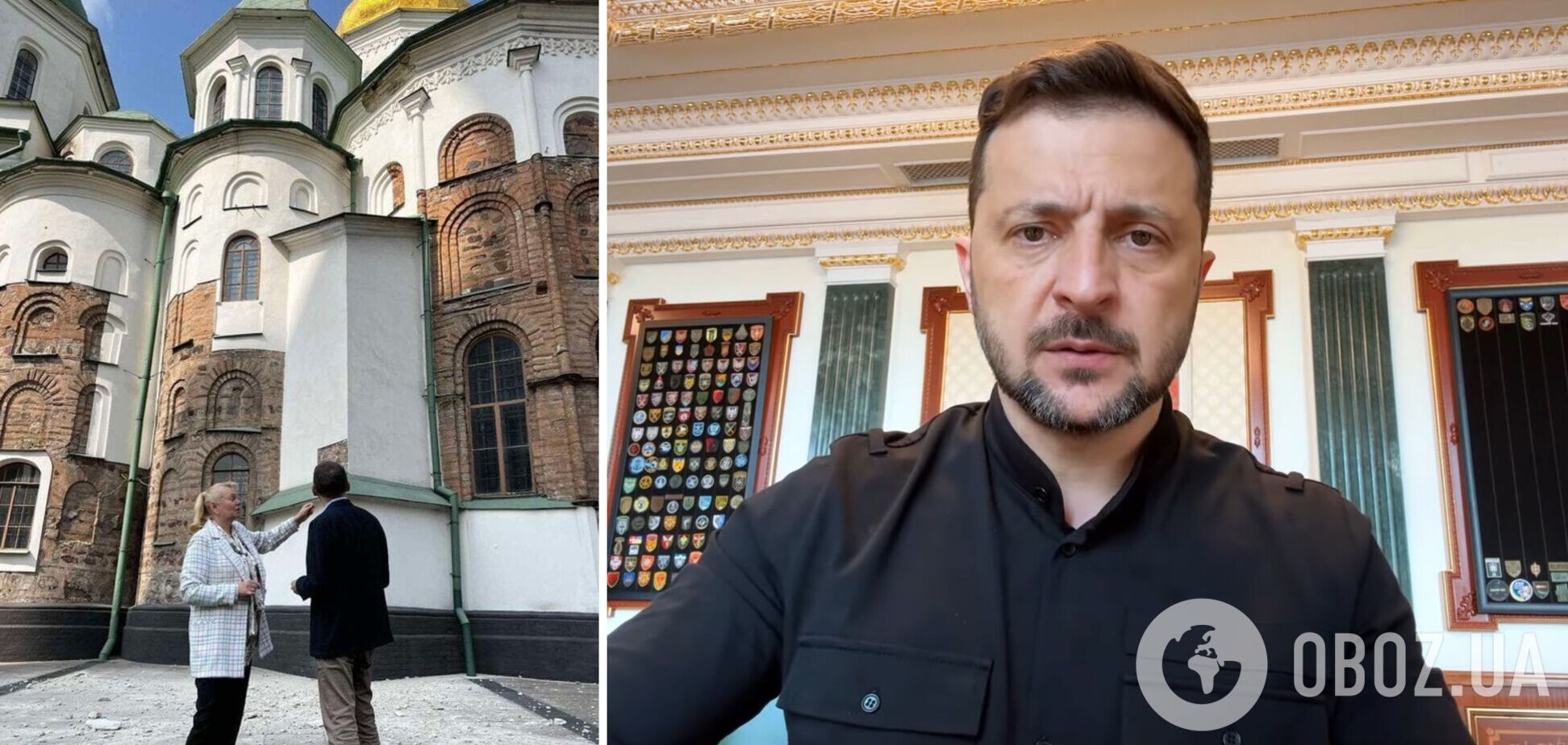 'Катастрофічна річ': Зеленський розповів про обвалення частини собору Софія Київська внаслідок удару РФ. Відео