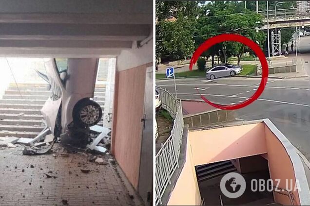 Залетел пьяным на авто в подземный переход: появилось видео с моментом ДТП на Лыбедской в Киеве