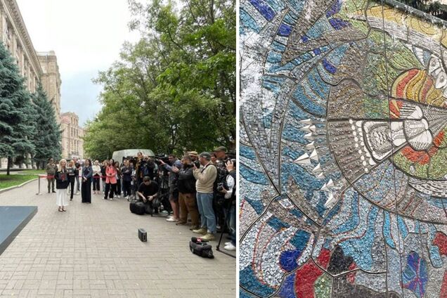 В Киеве воссоздали легендарное мозаичное панно 'Боровитер' Аллы Горской, разрушенное оккупантами в Мариуполе. Фото