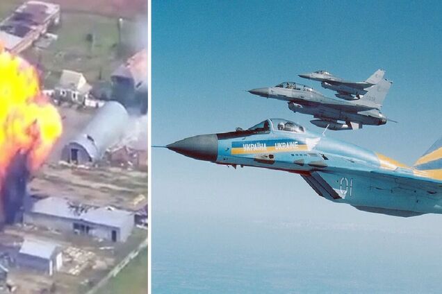 Истребитель МиГ-29 на Запорожском направлении поразил пункт управления БПЛА врага и склад БК. Видео