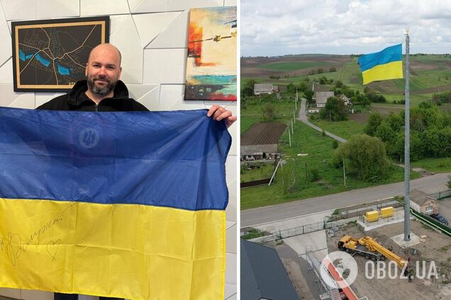 На Хмельниччині встановили прапор на вишці мобільного зв'язку, яка мала бути на Сході України. Фото