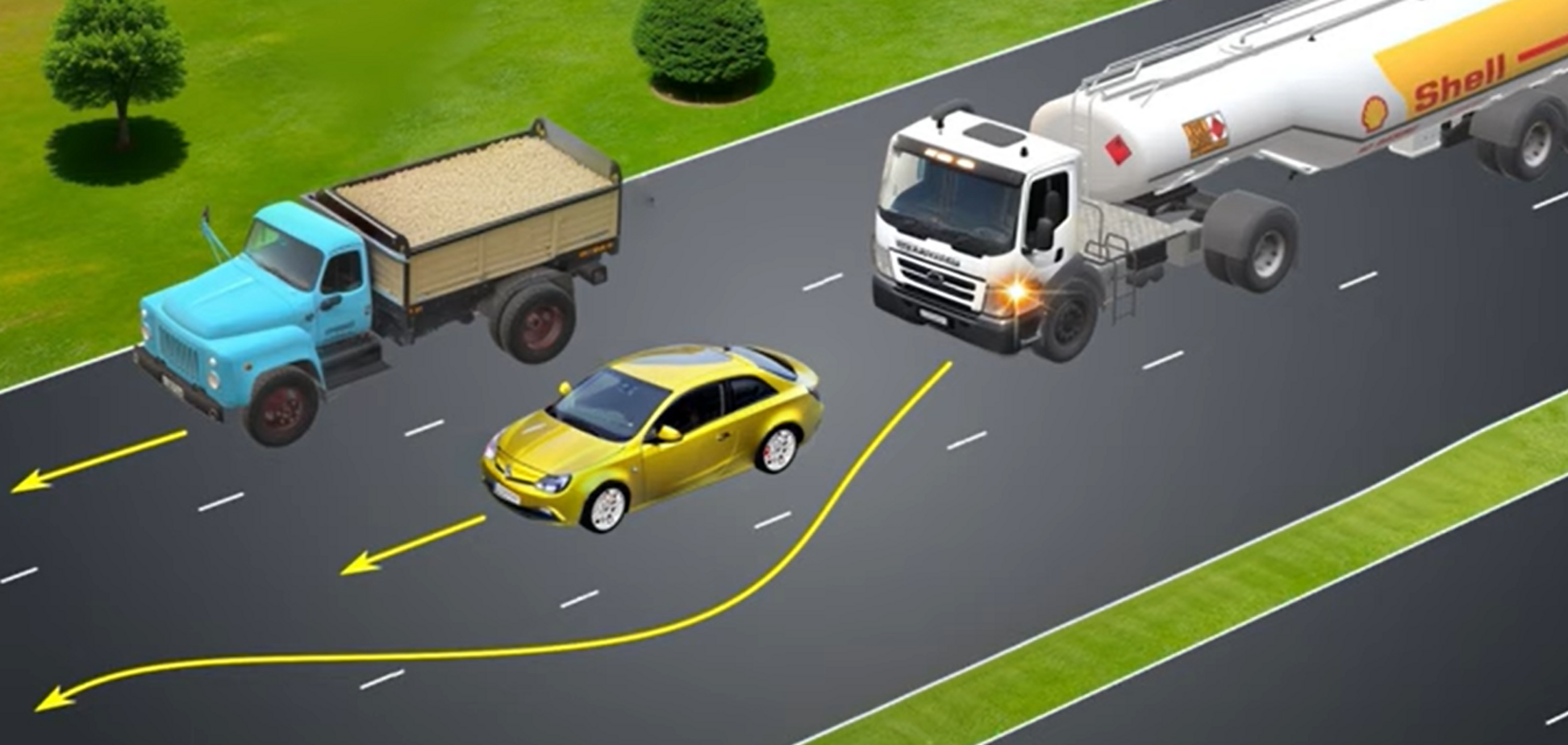 Чи дозволено водієві бензовоза виконати маневр на дорозі? Завдання з ПДР із фото