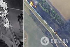 Черная копоть до небес: в ГУР показали уничтожение железнодорожных цистерн с горючим оккупантов. Видео
