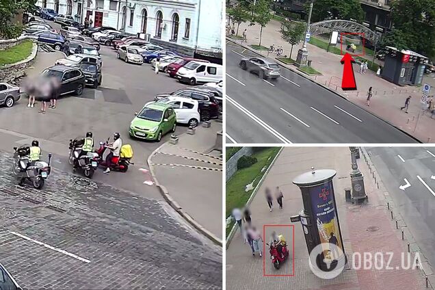 В Киеве курьер на скутере, едва не сбивая людей, катался по Крещатику и пытался скрыться от полиции. Видео