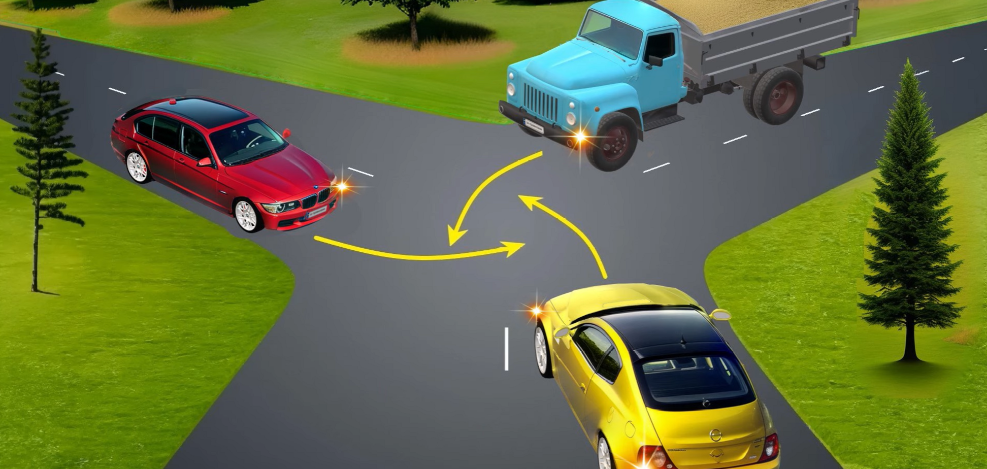 В каком порядке авто проедут перекресток? Тест на знание ПДД