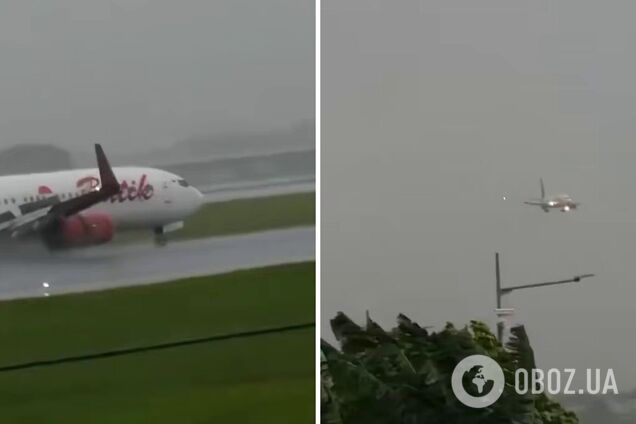 Пасажирський літак ледь не перекинувся під час посадки в Індонезії через негоду: момент потрапив на відео