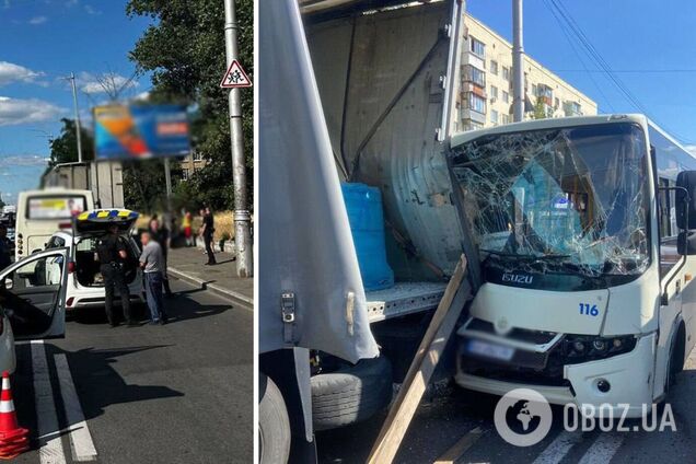 Маршрутка в'їхала у вантажівку: 12 пасажирів постраждали внаслідок ДТП у Києві. Фото