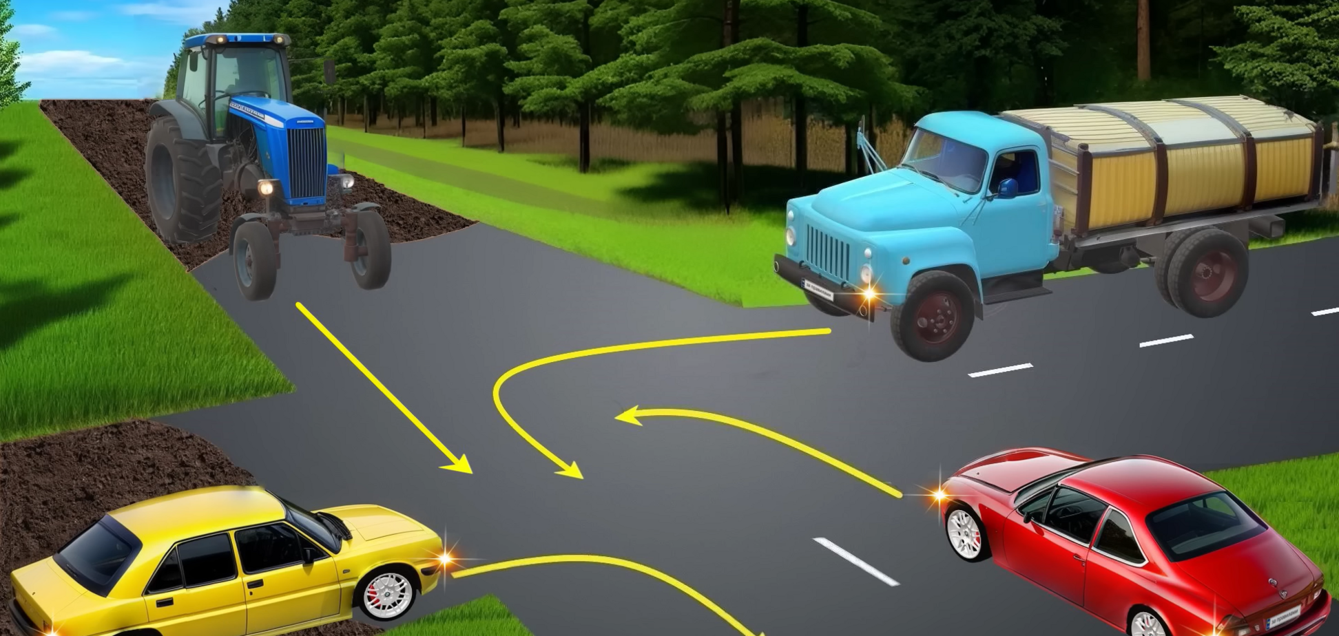 Кто проедет перекресток первым и последним? Тест по ПДД