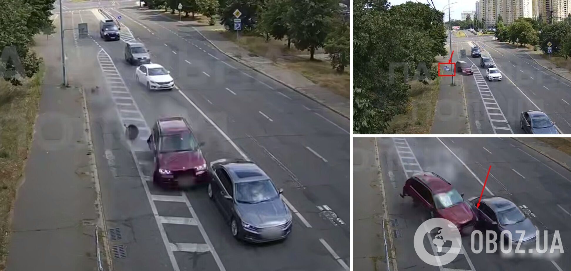 В Киеве пьяный водитель BMW снес дорожный знак, протаранил авто и врезался в металлическое ограждение. Видео