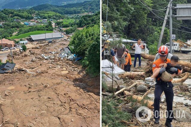 В Южной Корее сильные дожди вызвали оползни: 17 человек погибли, еще 11 пропали без вести. Фото