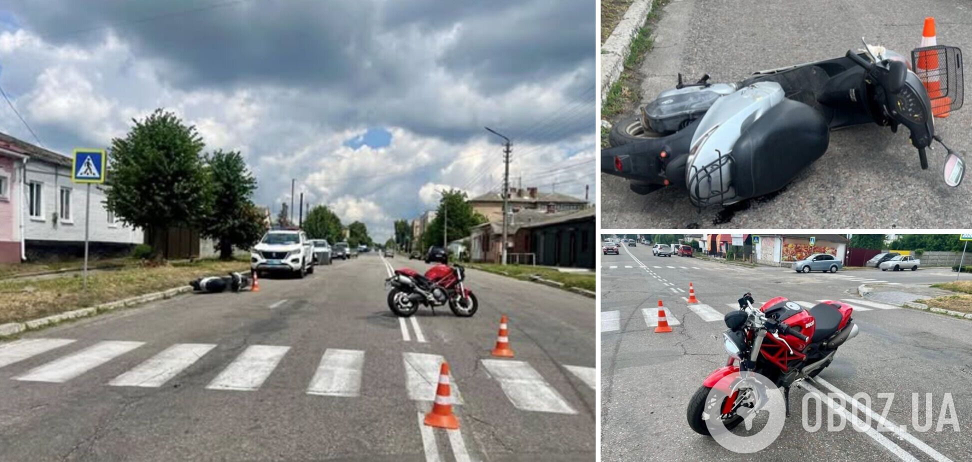 На Київщині 74-річна водійка мопеду на швидкості зіткнулась із мотоциклістом. Подробиці та фото