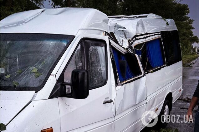 На Киевщине дерево упало прямо на маршрутку, которая проезжала рядом. Фото и подробности