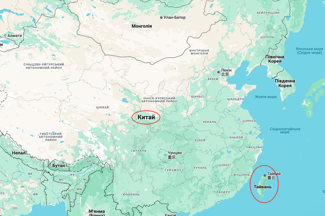 Китай і Тайвань на карті