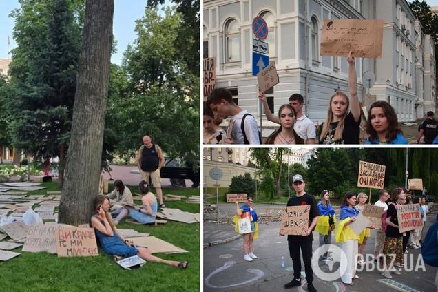 Протесты против закона 12414 - люди с картонками собрались возле театра имени Ивана Франко