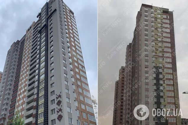 В Киеве сильный ветер сорвал облицовку с многоэтажки: спасатели объявили І уровень опасности. Видео