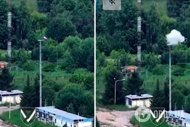 Українські воїни знищили прапор РФ, який окупанти встановили на кордоні з Чернігівщиною. Відео