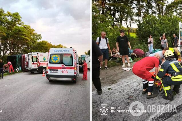 На Днепропетровщине перевернулся двухэтажный пассажирский автобус: есть жертва, десятки людей пострадали. Фото
