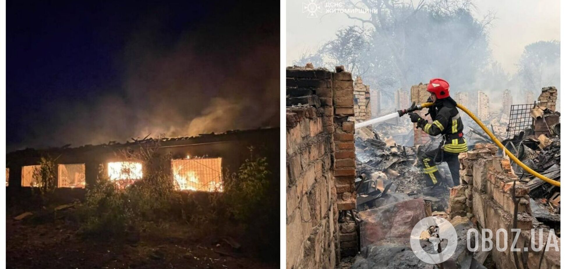 На Житомирщині внаслідок ворожої атаки пошкоджено столярний цех, стались пожежі. Фото