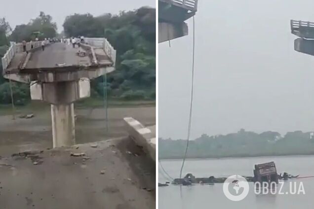 В Индии из-за обвала моста автомобили упали в воду: девять человек погибли, есть пострадавшие. Видео