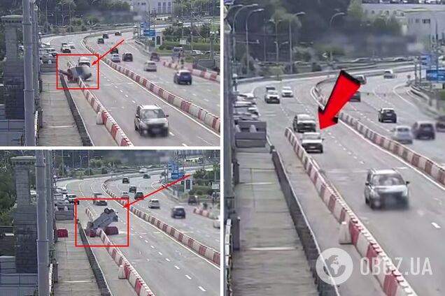 В Киеве на мосту Патона легковушка въехала в ограничитель и перевернулась: у водителя обнаружили более 5 промилле алкоголя. Видео