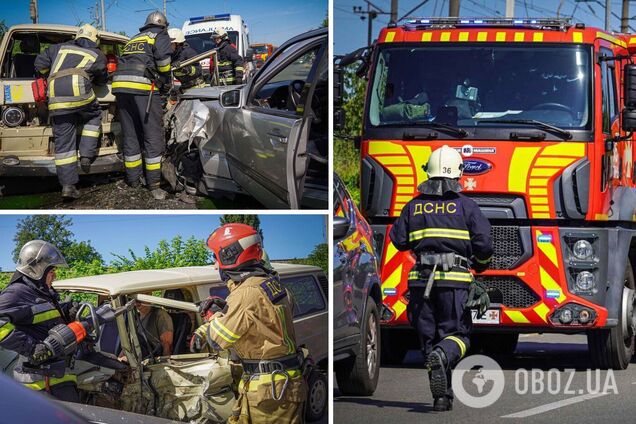 Под Киевом столкнулись две легковушки: пострадавшего из искореженного авто деблокировали спасатели. Фото и видео