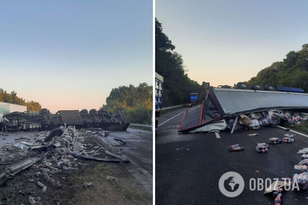 На трасі Київ-Одеса в Умані перекинулась вантажівка з 'Кока-Колою': поліція встановила причину. Відео