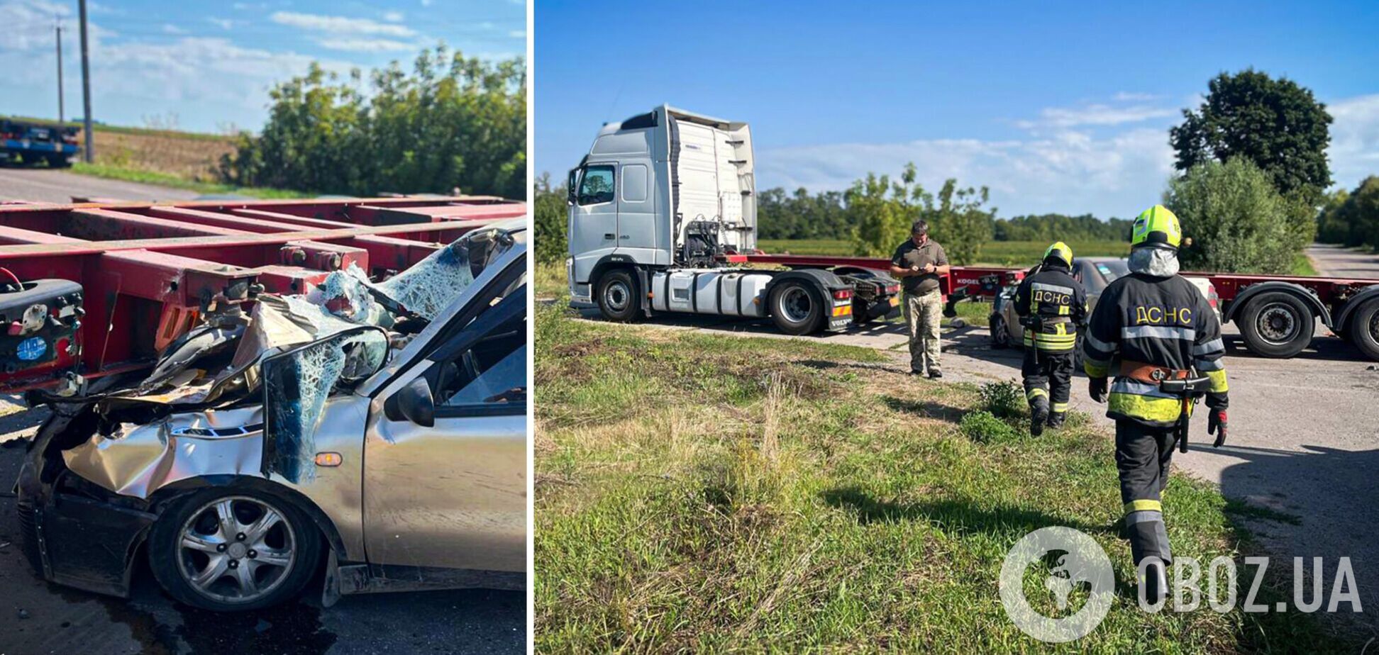 На Київщині внаслідок зіткнення частина легковика опинилась під вантажівкою: є постраждалі. Фото