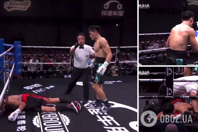 В Китае непобедимый боксер одним ударом отправил соперника в брутальный нокаут головой в ринг. Видео