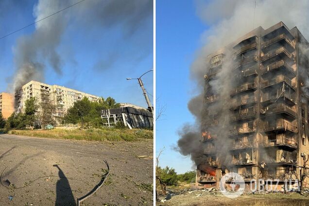 Многоэтажка охвачена огнем: появились жуткие кадры последствий российской атаки на Константиновку