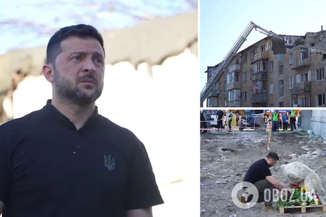 'Вбивство дітей замість миру': Зеленський вшанував пам’ять загиблих на місці влучання балістики у Києві. Відео