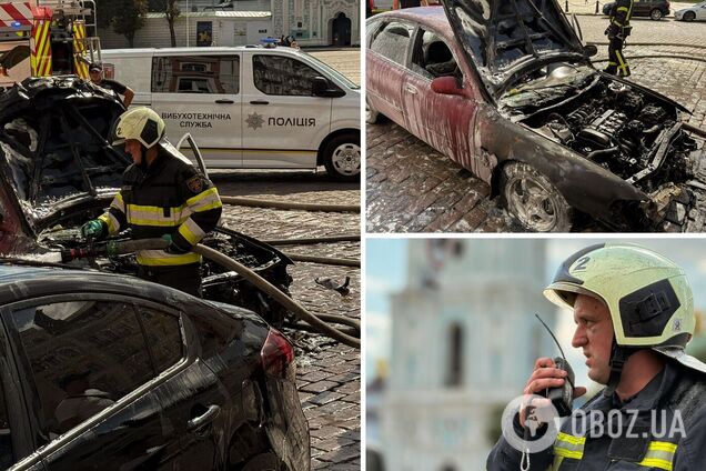 У центрі Києва загорівся легковик: авто гасили біля главку столичної поліції. Подробиці, фото й відео