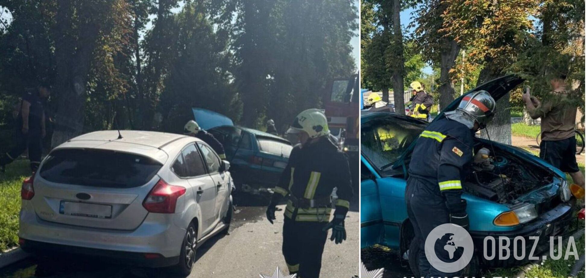 На Киевщине столкнулись две легковушки: одна из машин загорелась, есть пострадавшая. Фото