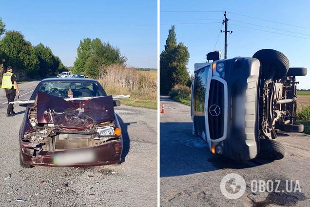 На Київщині внаслідок зіткнення з легковиком перекинулось вантажне авто: є постраждалий. Фото