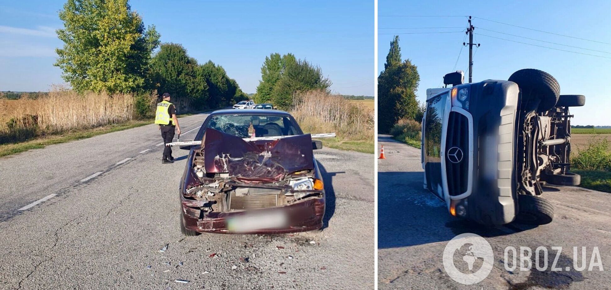 На Київщині внаслідок зіткнення з легковиком перекинулось вантажне авто: є постраждалий. Фото