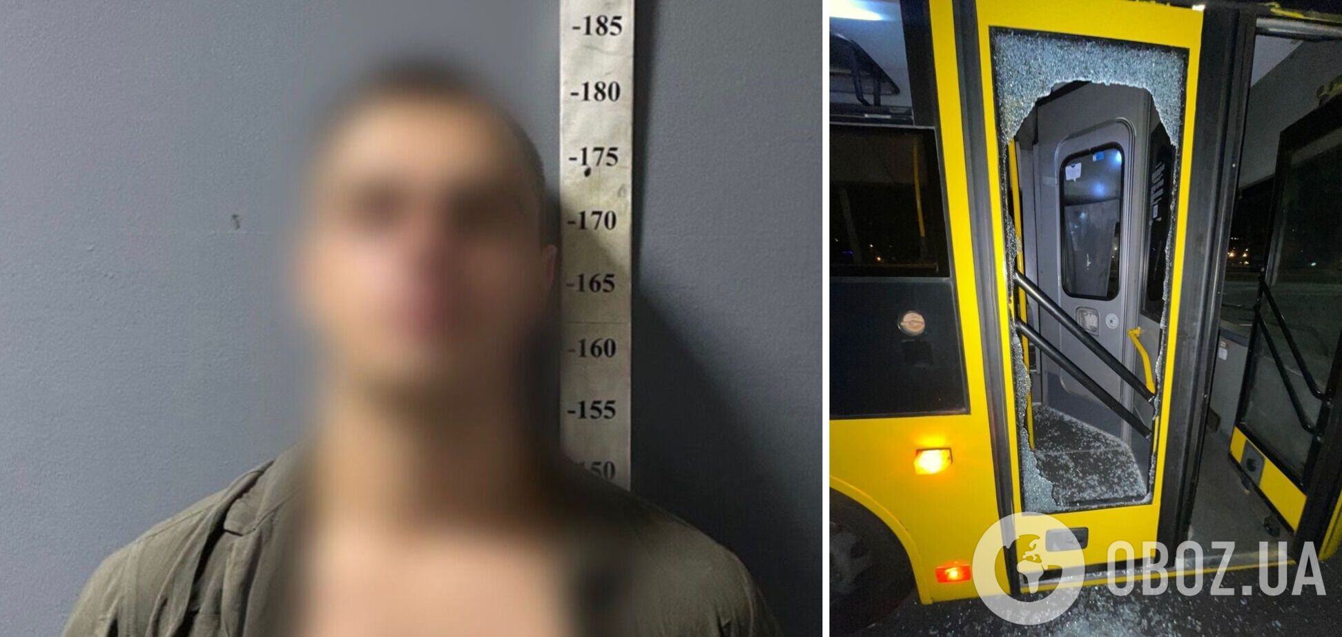 В Киеве пьяный молодой человек перекрывал движение авто, а потом коленом разбил стекло в автобусе. Фото