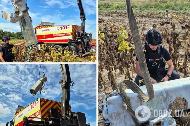 На Киевщине аграрии во время сбора урожая нашли боевую часть российской ракеты Х-69. Фото