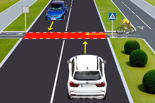 Який водій зобовʼязаний дати дорогу велосипедисту? Завдання з ПДР