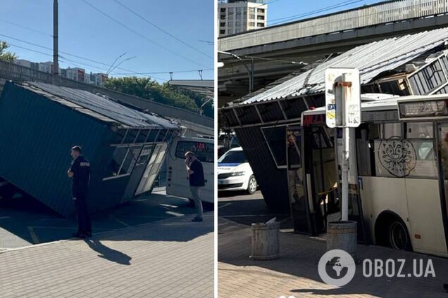 У Києві з вантажівки на маршрутку впав МАФ. Подробиці, фото та відео