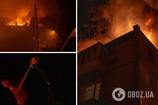 В Киеве мощный пожар охватил крышу пятиэтажки, с огнем боролись десятки спасателей. Фото