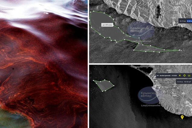 В направлении Крыма движется огромное пятно с нефтепродуктами после аварии в Новороссийске. Спутниковые фото