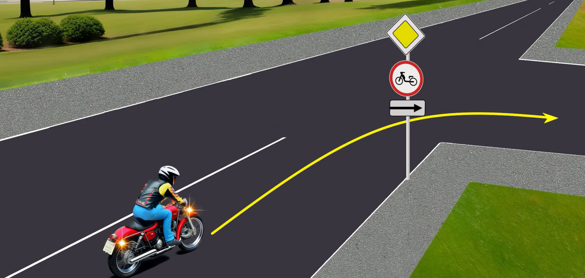 Может ли мотоциклист повернуть направо? Тест по ПДД