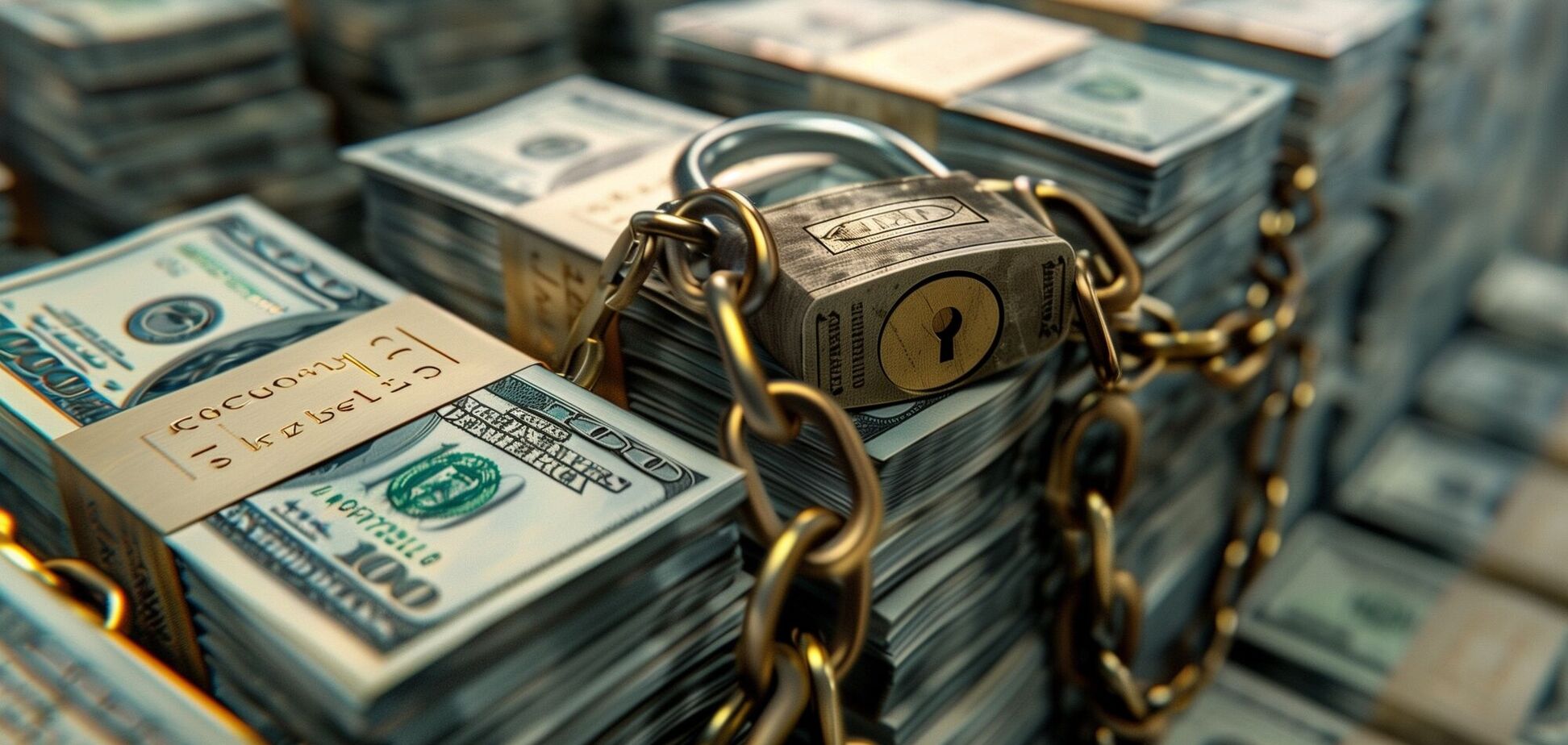 Иллюстрация - кипы долларов под замком