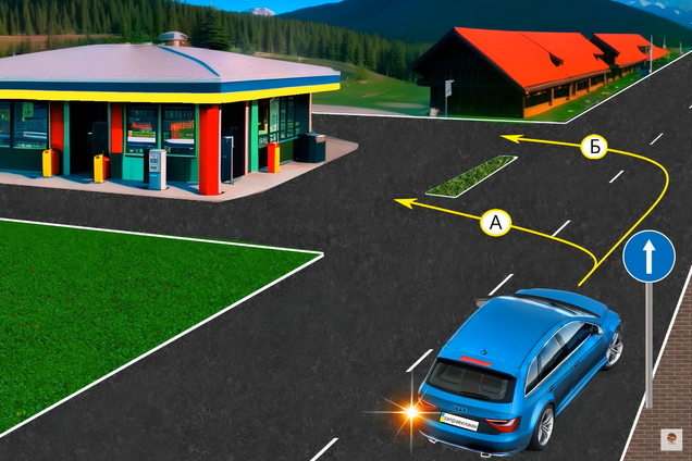 Как можно повернуть на заправку? Тест по ПДД с видео